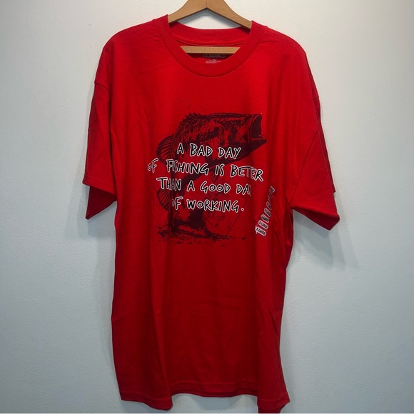 NEW Vintage Red Bad Day Fishing Better Than Good Day Working Shirt Sz XL Cotton - Picture 1 of 6